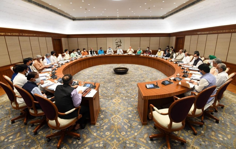 New Delhi : Prime Minister Narendra Modi chairs Union Cabinet meet on Wednesday ahead of monsoon session of parliament, July 14, 2021.(photo:IANS)